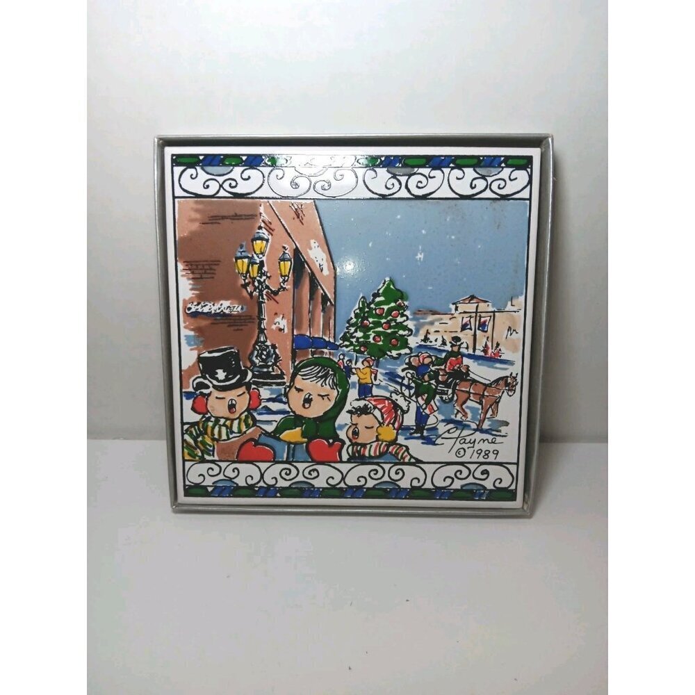 Signed Carolyn Payne Handpainted Tile Vintage 1989 Christmas